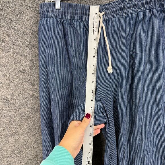 Ee:some Pants Women L Large Blue Striped High Rise Drawstring Wide Leg Cotton - Picture 5 of 9